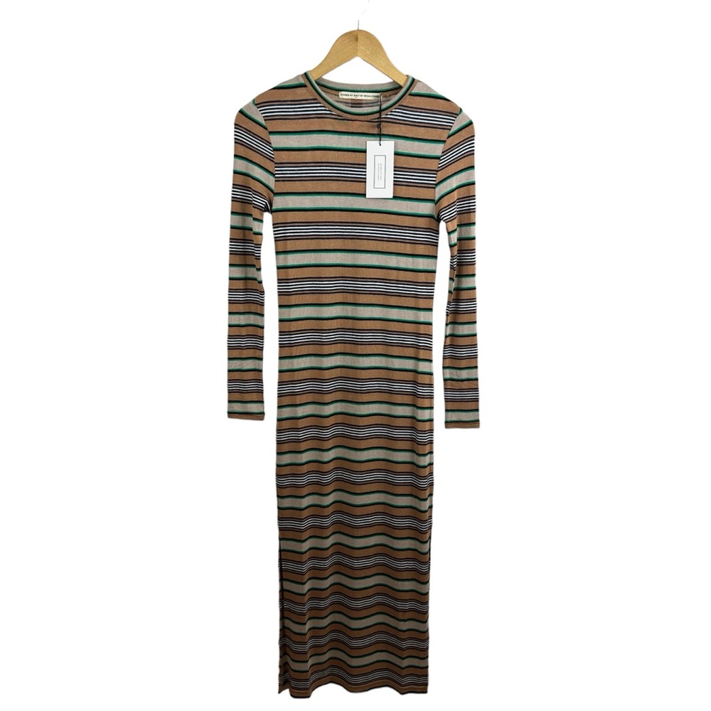 Shades of Grey by Micah Cohen Straight Knit Midi Dress Size XXS Mocha Stripe